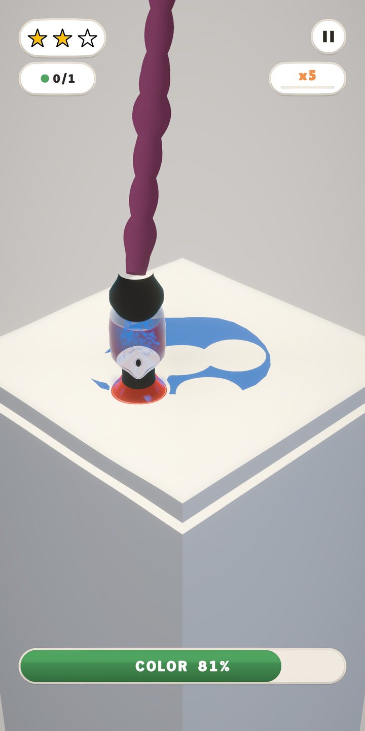Level 4, Hidden Colours: a purple hose draining a puddle that turned out to be blue underneath, 81% restored, two stars earned.